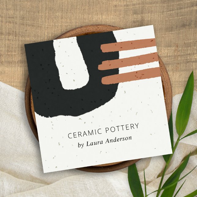 CARTE DE VISITE CARRÉ ABSTRAITE TEXTURE CÉRAMIQUE CHIC NOIR POUSSE (Créateur téléchargé)