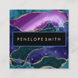Carte De Visite Carré Agate bleu et violet Abstrait