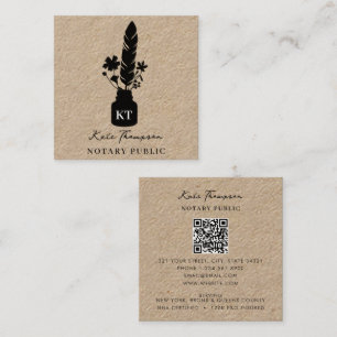 Carte De Visite Carré Agent de signature notarial Logo Plume Botanique K