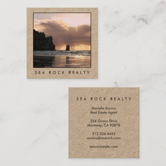 Carte De Visite Carré Agent immobilier unique Rocks Beach Photo KRAFT (Devant / Derrière)