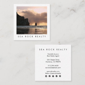 Carte De Visite Carré Agent immobilier unique Rocks Ocean Beach Photo