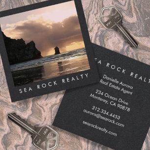 Carte De Visite Carré Agent immobilier unique Rocks Ocean Beach Photo