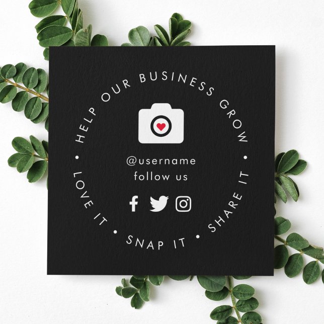 Carte De Visite Carré Aider notre entreprise à croître | Les abonnés des (Editable "Help our business grow" social media icon enclosure / business cards for small businesses.)