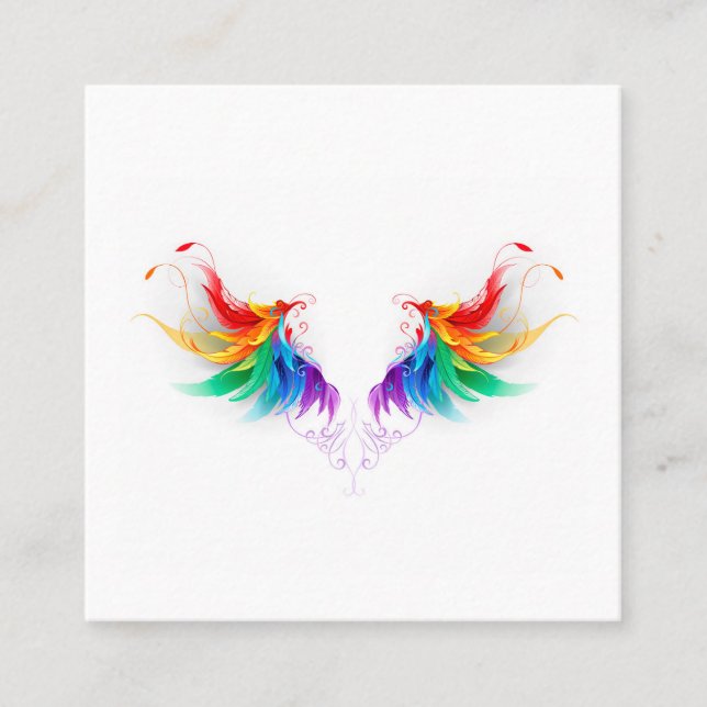 Carte De Visite Carré Ailes fluffy arc-en-ciel (Devant)
