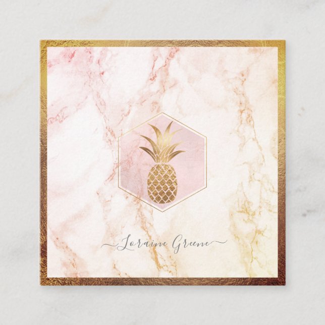 CARTE DE VISITE CARRÉ AÎNE D'OR FAUX+MARBRE ROSE NOIR (Devant)
