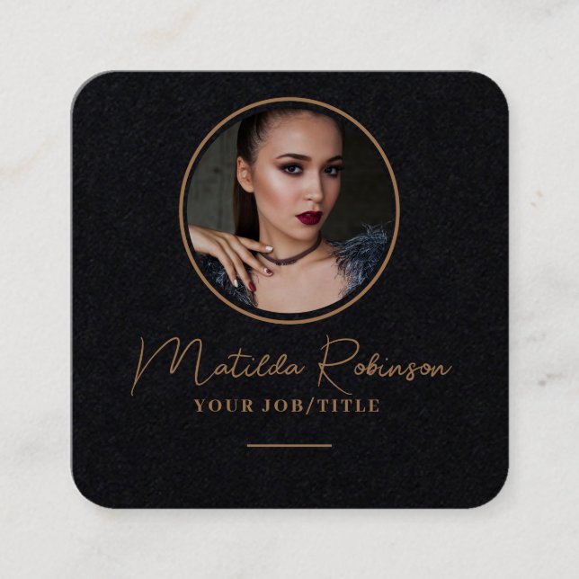 Carte De Visite Carré Ajouter une photo circulaire Gold Premium Black (Devant)