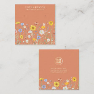 Carte De Visite Carré Ajouter Votre Logo, Tenir Des Boucles D'Eau Fleur 