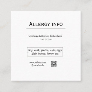 Carte De Visite Carré Alerte d'allergie alimentaire ajouter le nom des a