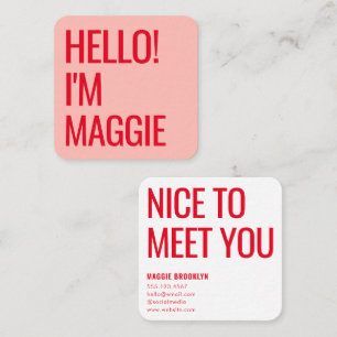 Carte De Visite Carré Allo minimal   Moderne Clean Nom simple Rouge Rose