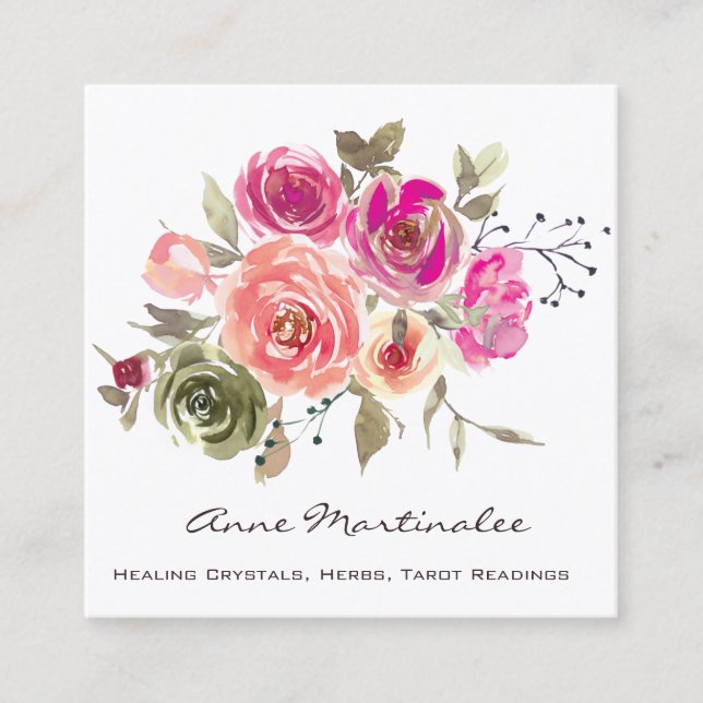 Carte De Visite Carré Aménagement floral aquarelle (Devant)