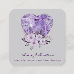 Carte de visite Carré Améthyste Coeur et Fleurs