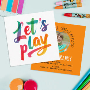 Carte De Visite Carré Amusant Orange Playdate Appel Aquarelle Script Pho