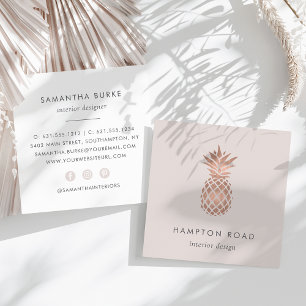 Carte De Visite Carré Ananas Faux Rose Gold & Cameo Blush