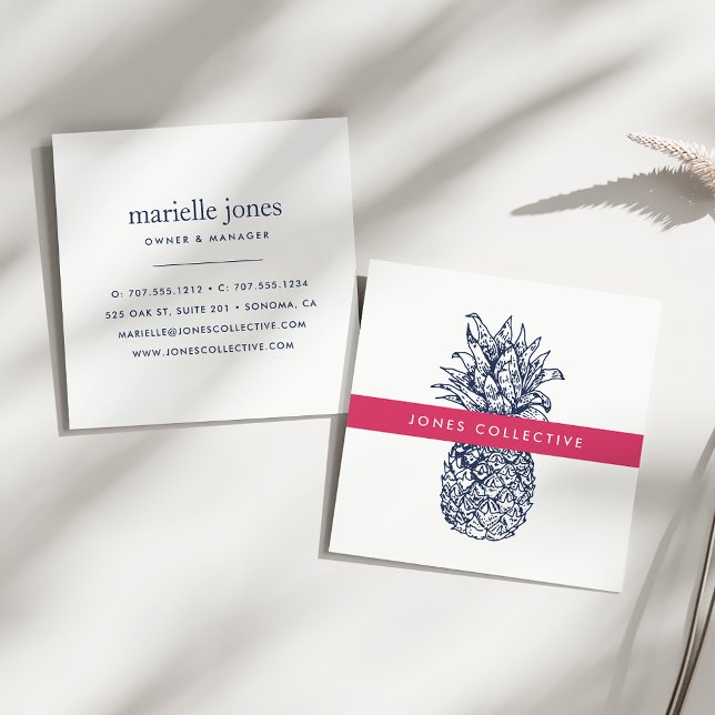 Carte De Visite Carré Ananas rose et marine (Créateur téléchargé)