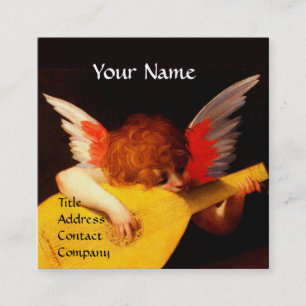 Carte De Visite Carré ANGEL PLAYING LUTE Music Making Cherub