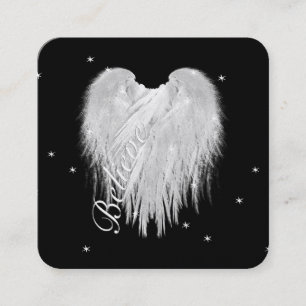 Carte De Visite Carré ANGEL WINGS 'Believe' Coeur Black Starry Nuit