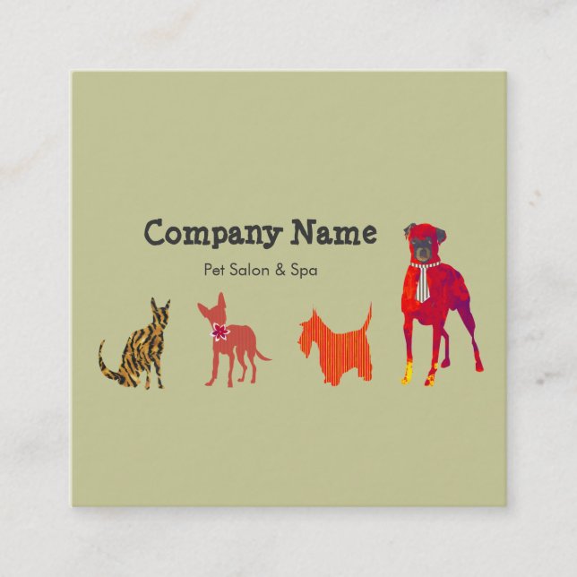 Carte De Visite Carré Animaux familiers mignons. L'animal poursuit le (Devant)