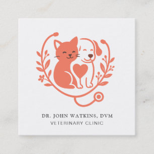Carte De Visite Carré Animaux Stethoscope Logo Nomination vétérinaire