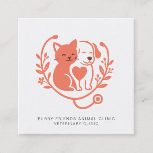 Carte De Visite Carré Animaux Stethoscope Logo Nomination Vétérinaire Et