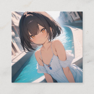 Carte De Visite Carré Anime Poolside