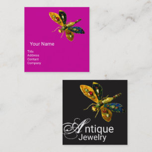 Carte De Visite Carré ANTIQUE DRAGONFLY JEWEL Monogram Fuchsia Black
