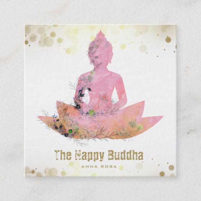 Carte De Visite Carré *~* AP33 Bouddha QR Lotus Floral Botanical Zen (Devant)