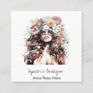 Carte De Visite Carré *~* AP57 Boho QR Wild Floral Hippie Femme