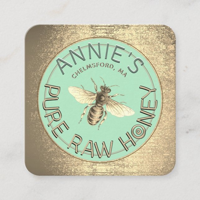 Carte De Visite Carré Apiculteurs Moderne Queen Bee Turquoise & Gold Raw (Devant)