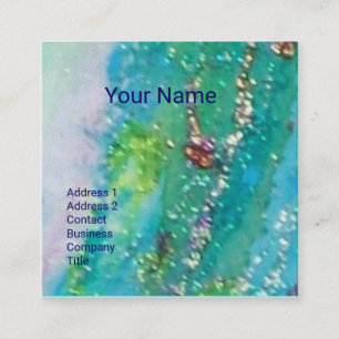 CARTE DE VISITE CARRÉ AQUA ABSTRAIT BLEU TURQUOISE ÉPARKLES D'OR, SCEAU 