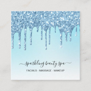 Carte De Visite Carré *~* Aqua + Blue Indigo Drip PARTIES SCINTILLANT AP