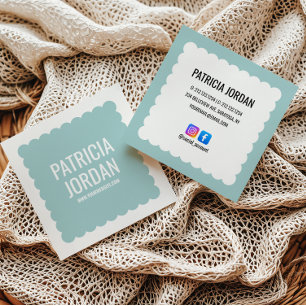 Carte De Visite Carré Aqua Blue Modern Wave Simple Médias Sociaux Icônes