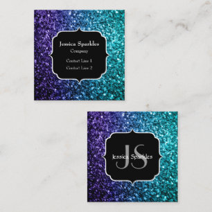 Carte De Visite Carré Aqua blue Ombre fausse parties scintillant scintil