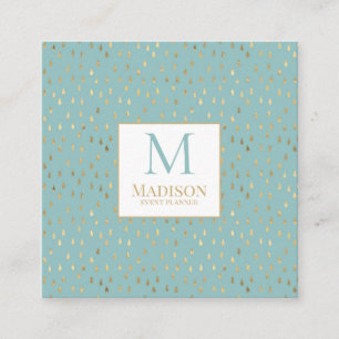 Carte De Visite Carré Aqua Gold Raindrop Moderne Monogramme tendance