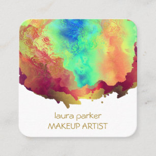Carte De Visite Carré Aquarelle Abstraite Gold Splatter Art élégant