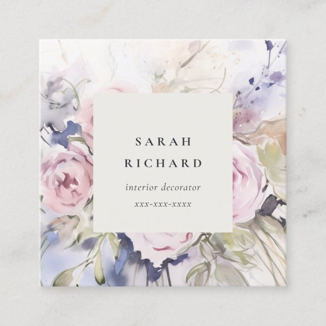 Carte De Visite Carré Aquarelle Abstraite Lilac Rose Floral Bunch (Devant)
