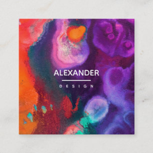 Carte De Visite Carré Aquarelle Abstraite violette orange vive