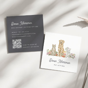 Carte De Visite Carré Aquarelle Animaux floraux Soins aux animaux