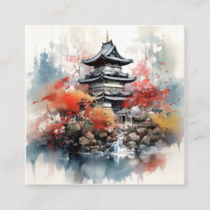 Carte De Visite Carré Aquarelle Arrière - plan paysage japonais