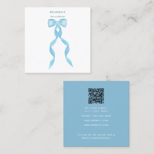 Carte De Visite Carré Aquarelle Bleu Bow QR Code Fantastique Médias soci