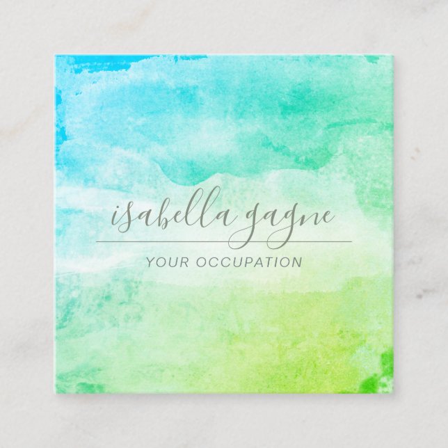 Carte De Visite Carré Aquarelle bleu turquoise Abstraite (Devant)