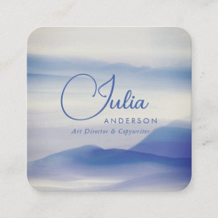 Carte De Visite Carré Aquarelle bleu Vintage rustique Script Abstrait