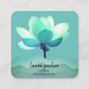 Carte De Visite Carré Aquarelle bleue turquoise de fleur de Lotus