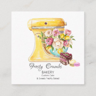 Carte De Visite Carré Aquarelle Boulangerie Mixer Pâtisserie Sucres gâte