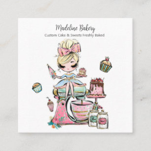 Carte De Visite Carré Aquarelle Boulangerie Mixer Pâtisserie Sucres Gâte
