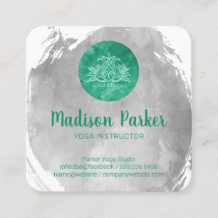 Carte De Visite Carré Aquarelle broyée   Yoga Studio   Instructeur