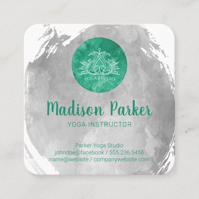 Carte De Visite Carré Aquarelle broyée | Yoga Studio | Instructeur (Devant)