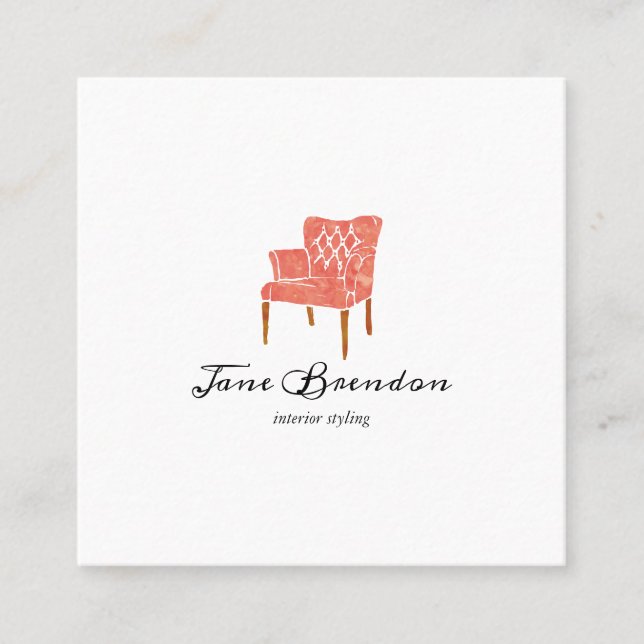 Carte De Visite Carré Aquarelle Chaise Design d'intérieur intermédiaire (Devant)
