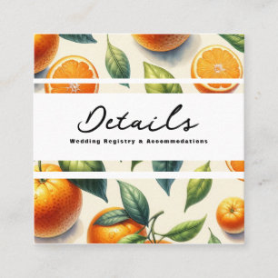 Carte De Visite Carré Aquarelle Citrus Orange Feuille Détails du Mariage