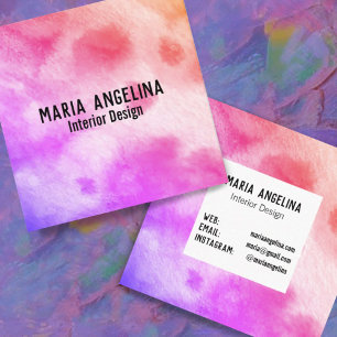 Carte De Visite Carré Aquarelle colorée Art abstrait pêche rose