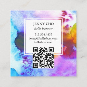 Carte De Visite Carré Aquarelle colorée Vivant texturé QR Code